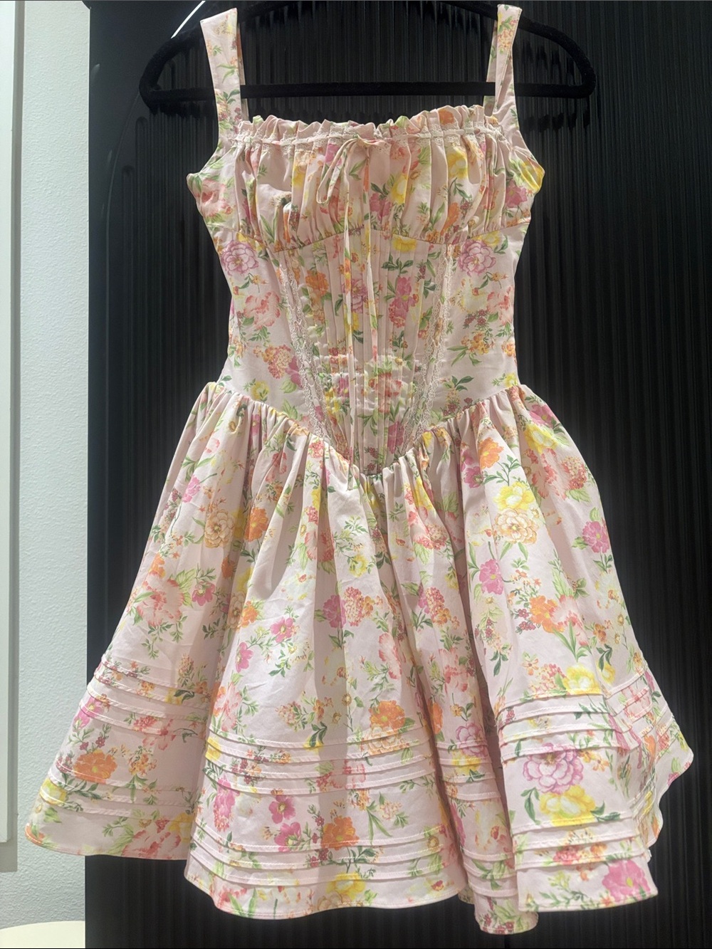 Girls' Floral Pink Ruffled Bodice Dress
